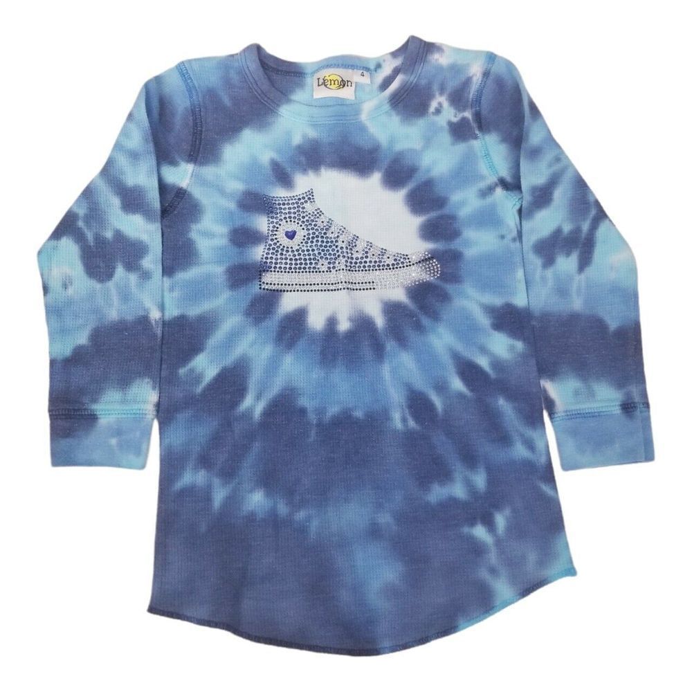 Lemon size 4 long sleeve waffle blue swirl tie dye shirt top pullover Shoe